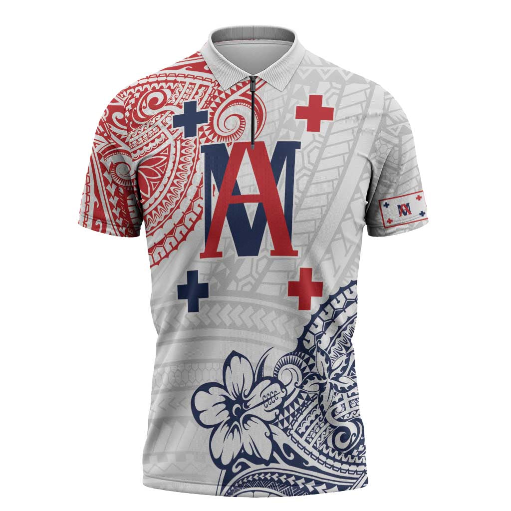 Kingdom of Uvea 1842-1860 Personalized Zipper Polo Shirt Wallis and Futuna Polynesian Tribal Pattern - Polynesian Pride