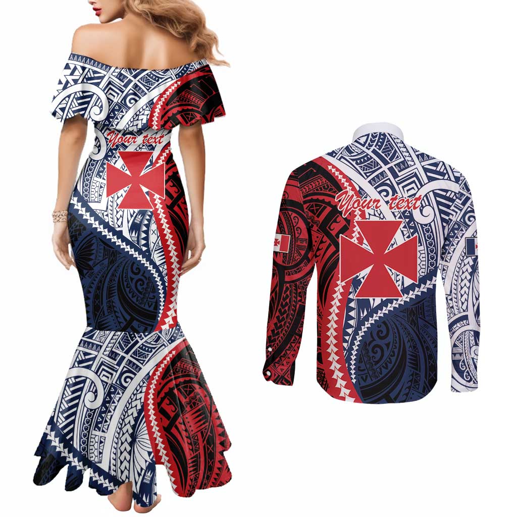 Kingdom of Uvea 1860-1886 Personalized Couples Matching Mermaid Dress and Long Sleeve Button Shirt Wallis and Futuna Polynesian Tribal Pattern