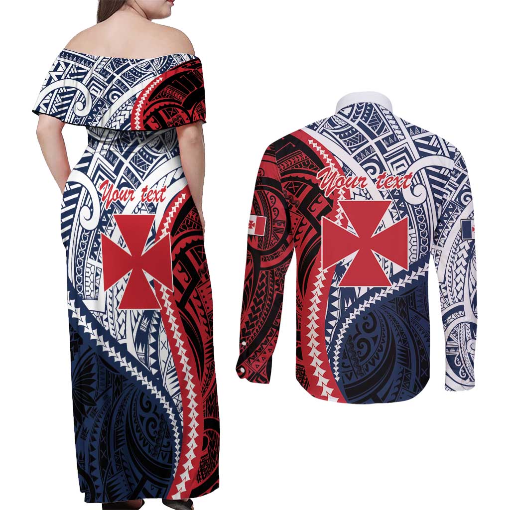 Kingdom of Uvea 1860-1886 Personalized Couples Matching Off Shoulder Maxi Dress and Long Sleeve Button Shirt Wallis and Futuna Polynesian Tribal Pattern