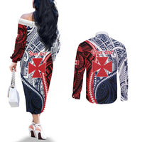 Kingdom of Uvea 1860-1886 Personalized Couples Matching Off The Shoulder Long Sleeve Dress and Long Sleeve Button Shirt Wallis and Futuna Polynesian Tribal Pattern