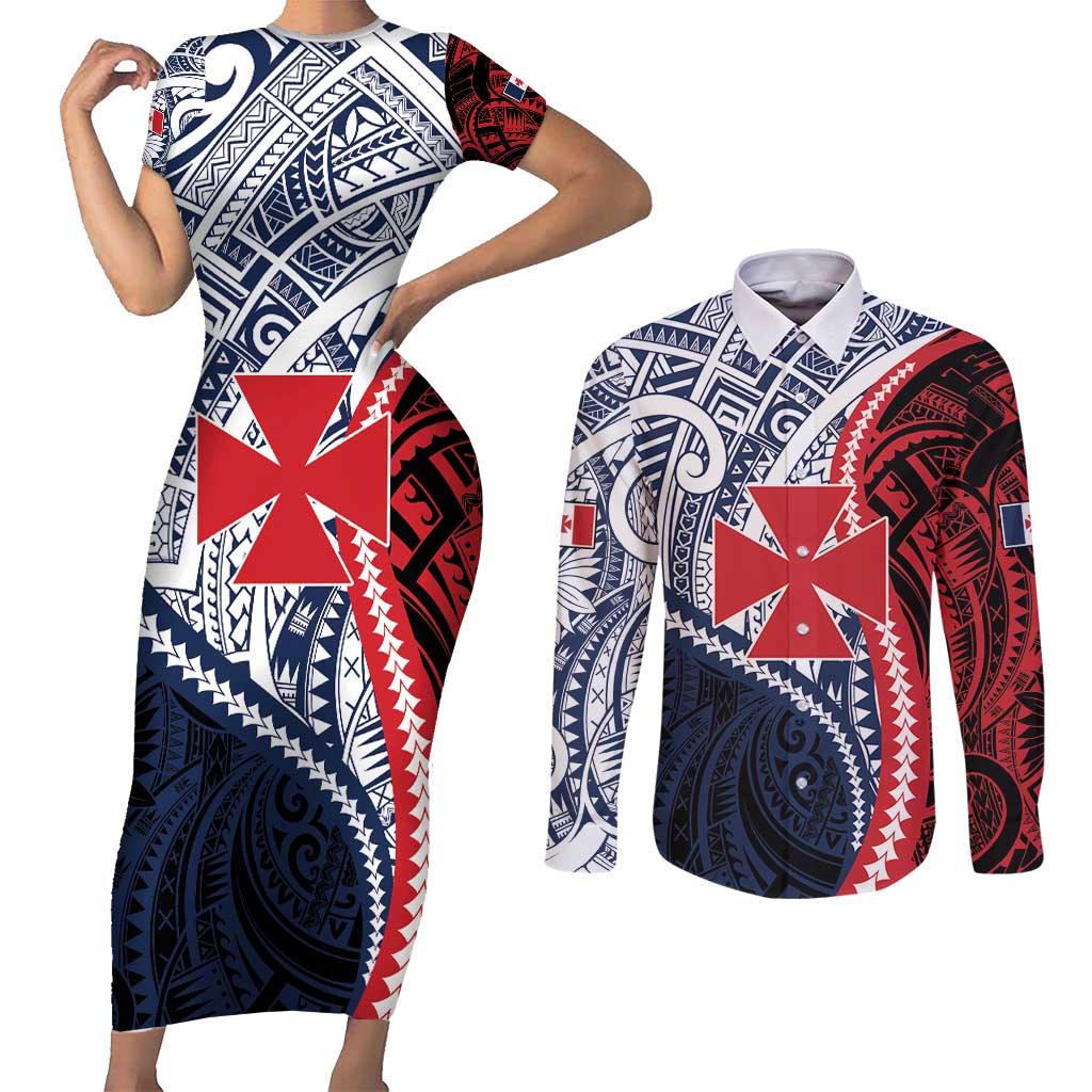 Kingdom of Uvea 1860-1886 Personalized Couples Matching Short Sleeve Bodycon Dress and Long Sleeve Button Shirt Wallis and Futuna Polynesian Tribal Pattern