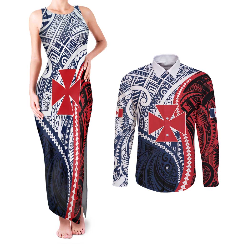 Kingdom of Uvea 1860-1886 Personalized Couples Matching Tank Maxi Dress and Long Sleeve Button Shirt Wallis and Futuna Polynesian Tribal Pattern