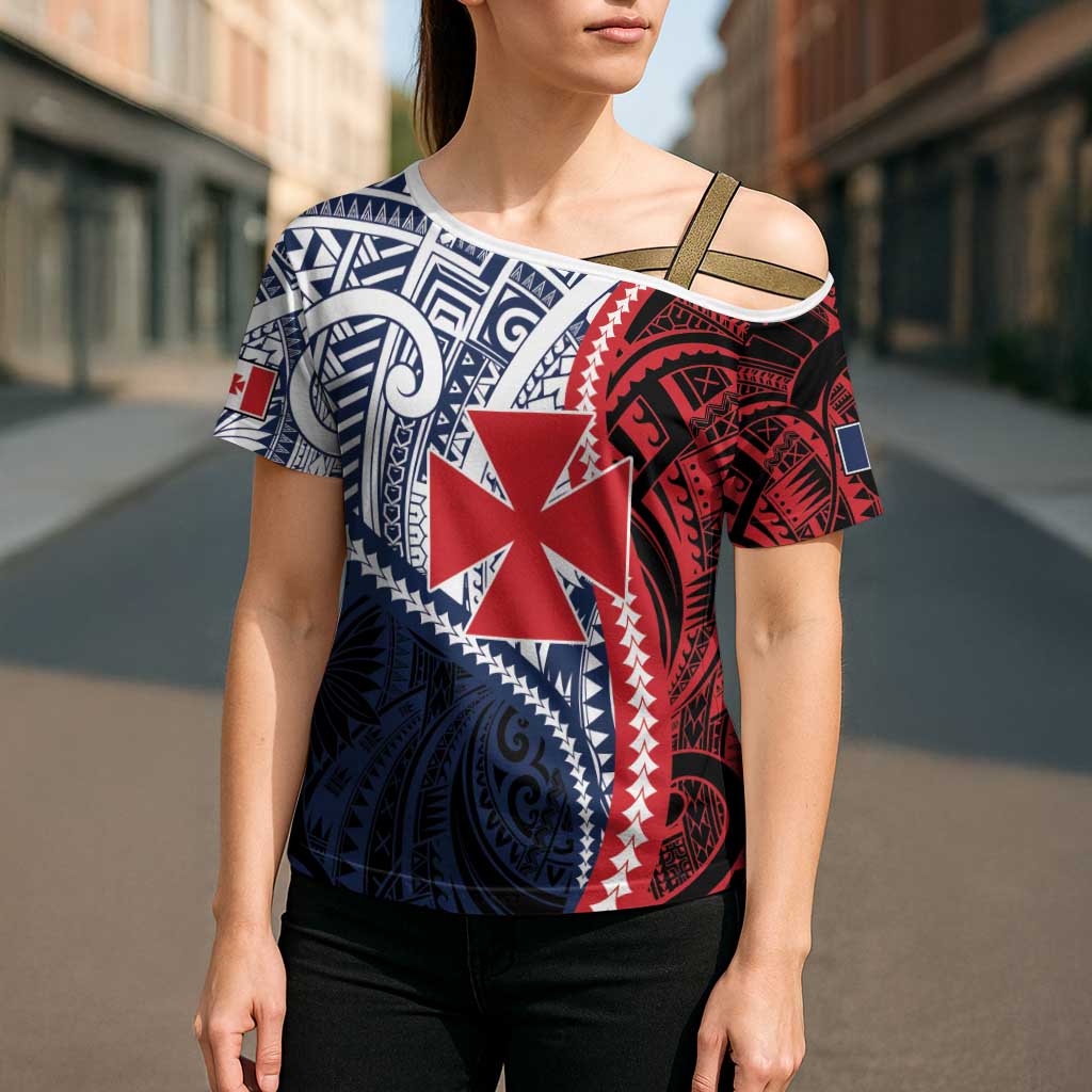 Kingdom of Uvea 1860-1886 Personalized Cross Shoulder Shirt Wallis and Futuna Polynesian Tribal Pattern - Polynesian Pride