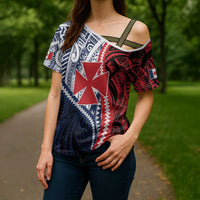 Kingdom of Uvea 1860-1886 Personalized Cross Shoulder Shirt Wallis and Futuna Polynesian Tribal Pattern - Polynesian Pride