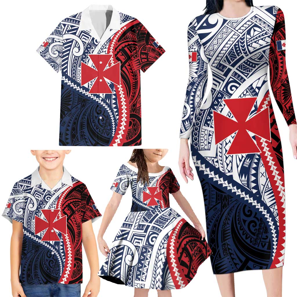 Kingdom of Uvea 1860-1886 Personalized Family Matching Long Sleeve Bodycon Dress and Hawaiian Shirt Wallis and Futuna Polynesian Tribal Pattern