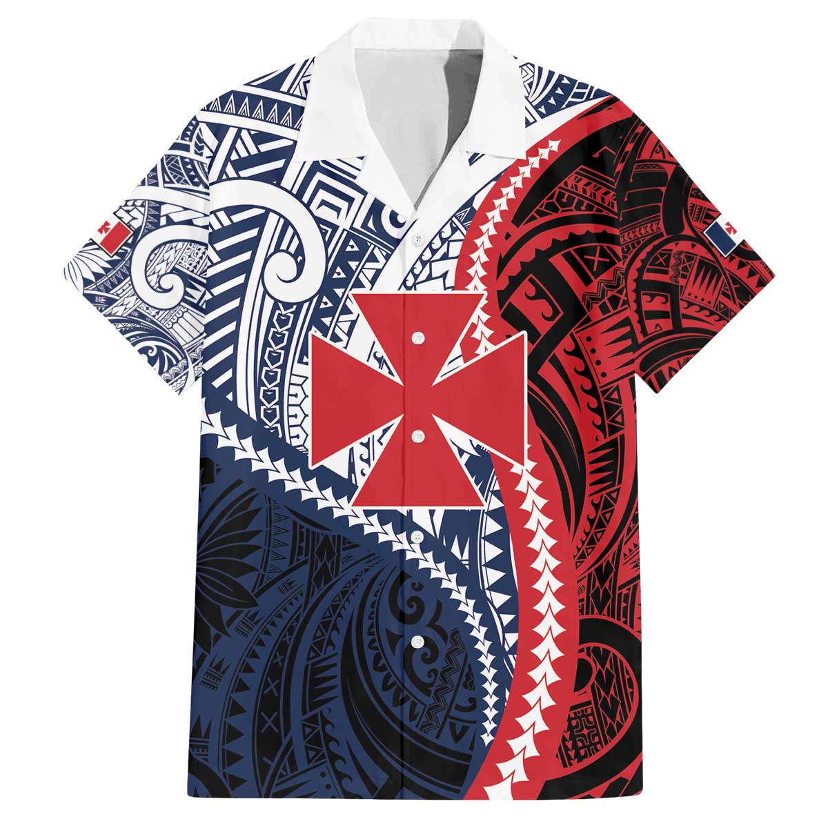 Kingdom of Uvea 1860-1886 Personalized Family Matching Off The Shoulder Long Sleeve Dress and Hawaiian Shirt Wallis and Futuna Polynesian Tribal Pattern