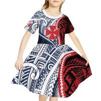 Kingdom of Uvea 1860-1886 Personalized Kid Short Sleeve Dress Wallis and Futuna Polynesian Tribal Pattern