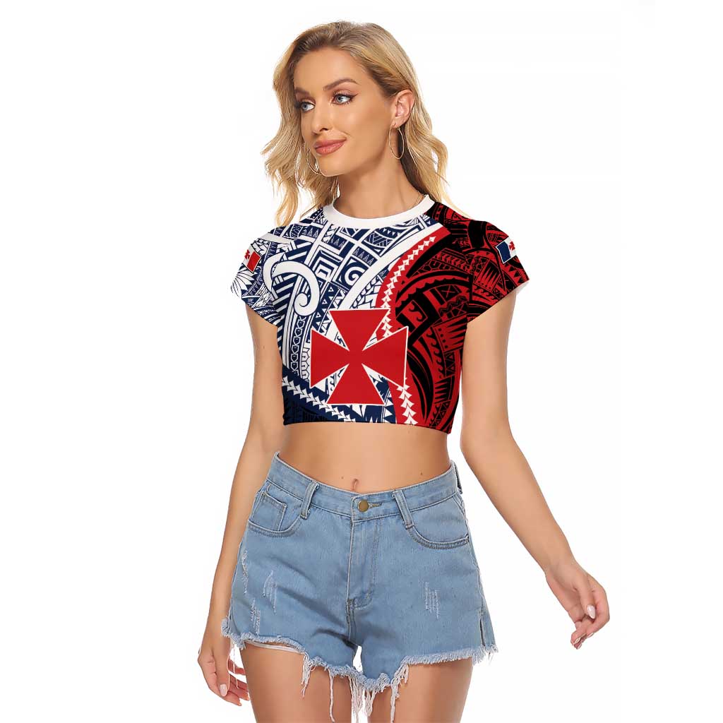 Kingdom of Uvea 1860-1886 Personalized Raglan Cropped T Shirt Wallis and Futuna Polynesian Tribal Pattern LT9 Female Red - Polynesian Pride