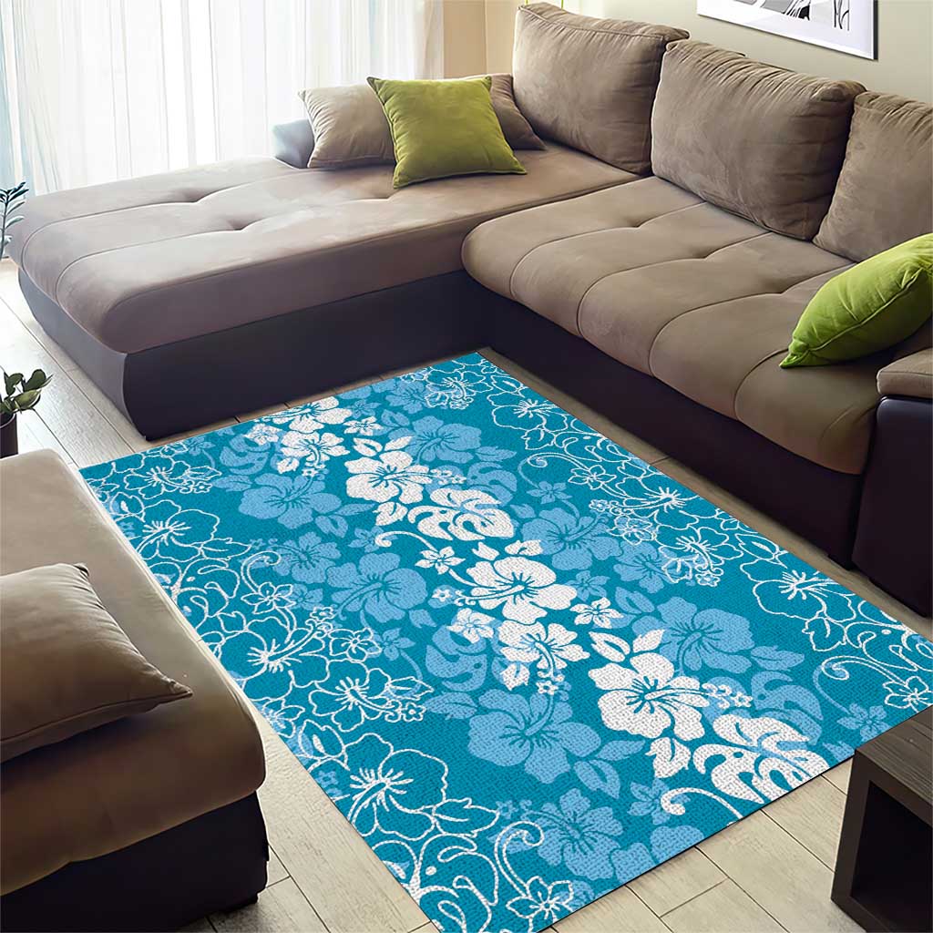 Hawaiian Lei Day Area Rug Blue Hibiscus Flowers Lei Art