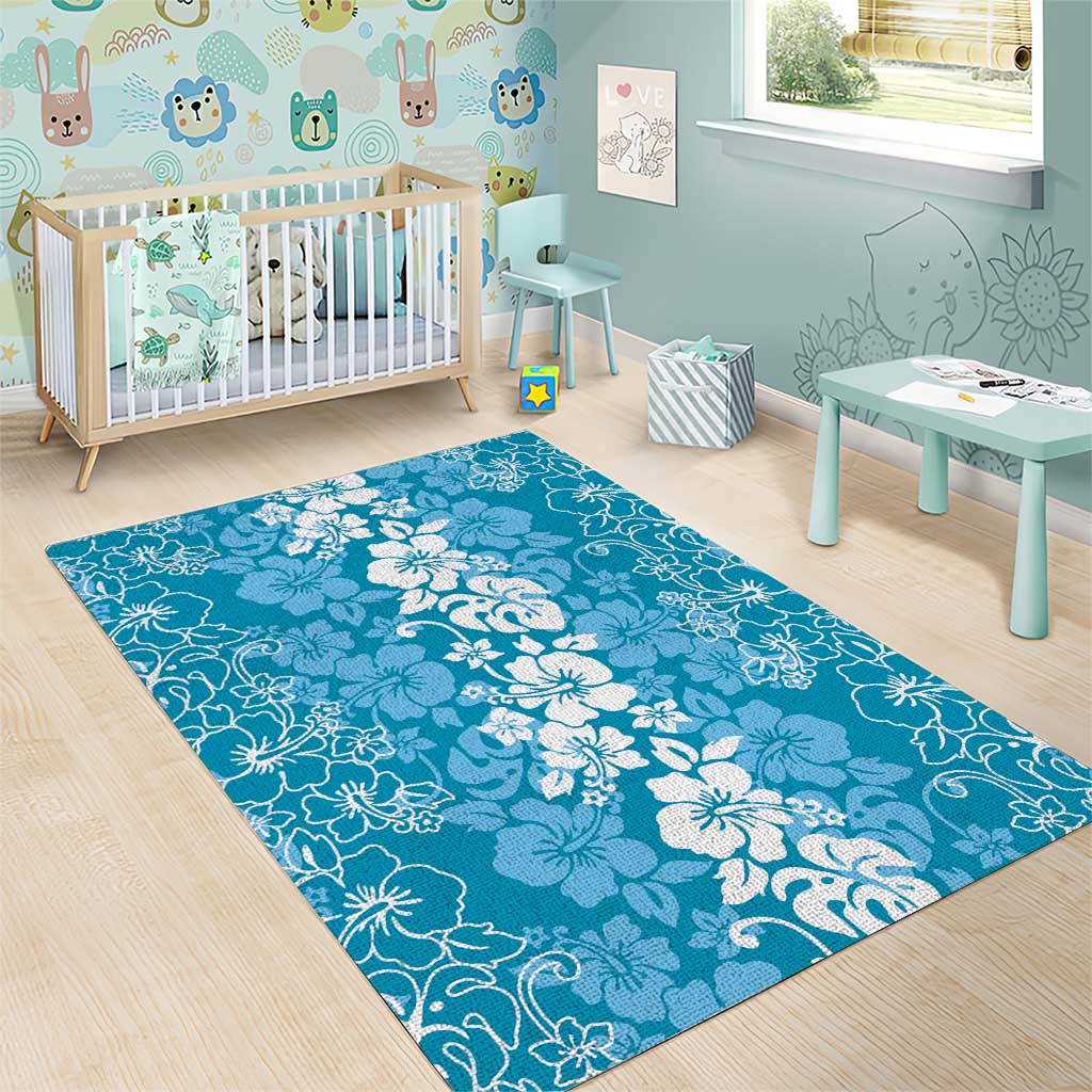 Hawaiian Lei Day Area Rug Blue Hibiscus Flowers Lei Art