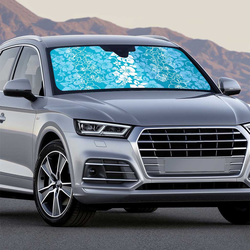 Hawaiian Lei Day Auto Sun Shade Blue Hibiscus Flowers Lei Art - Polynesian Pride