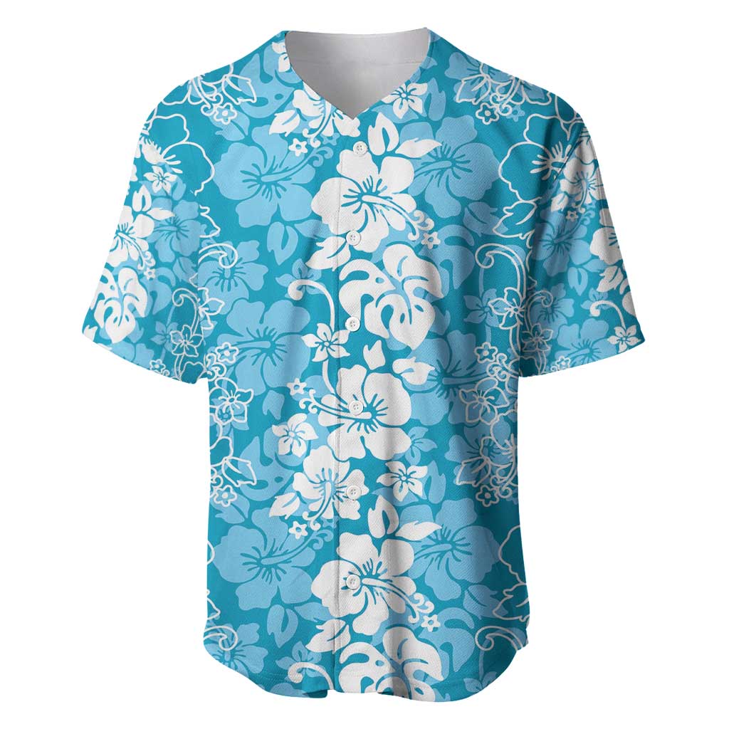 Hawaiian Lei Day Baseball Jersey Blue Hibiscus Flowers Lei Art