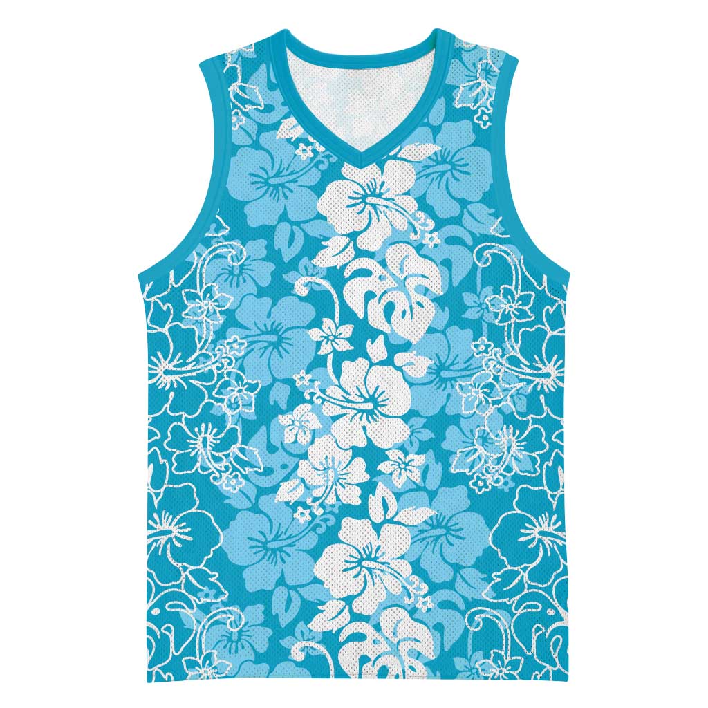 Hawaiian Lei Day Basketball Jersey Blue Hibiscus Flowers Lei Art - Polynesian Pride