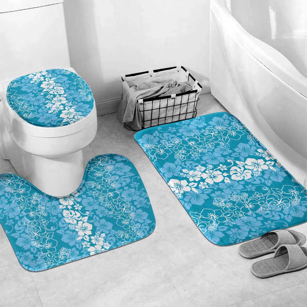 Hawaiian Lei Day Bathroom Set Blue Hibiscus Flowers Lei Art - Polynesian Pride