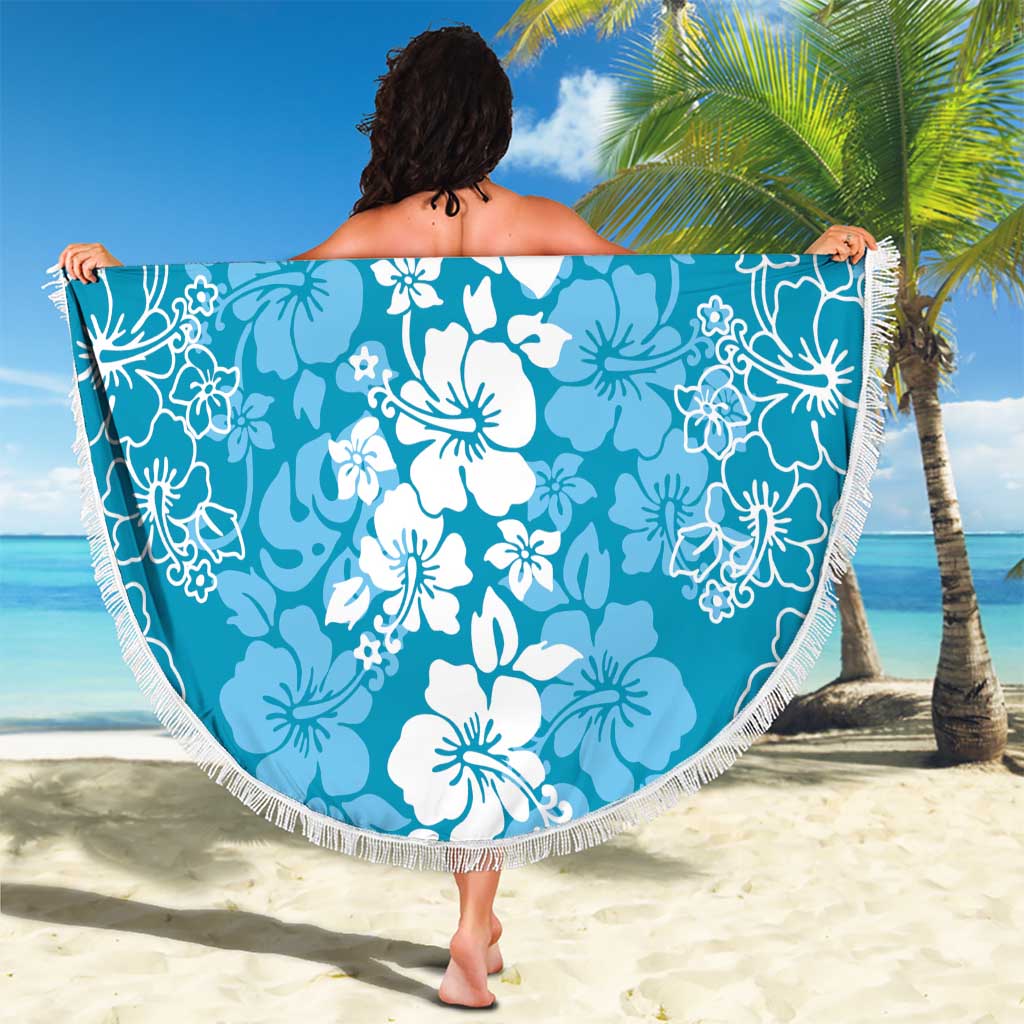 Hawaiian Lei Day Beach Blanket Blue Hibiscus Flowers Lei Art