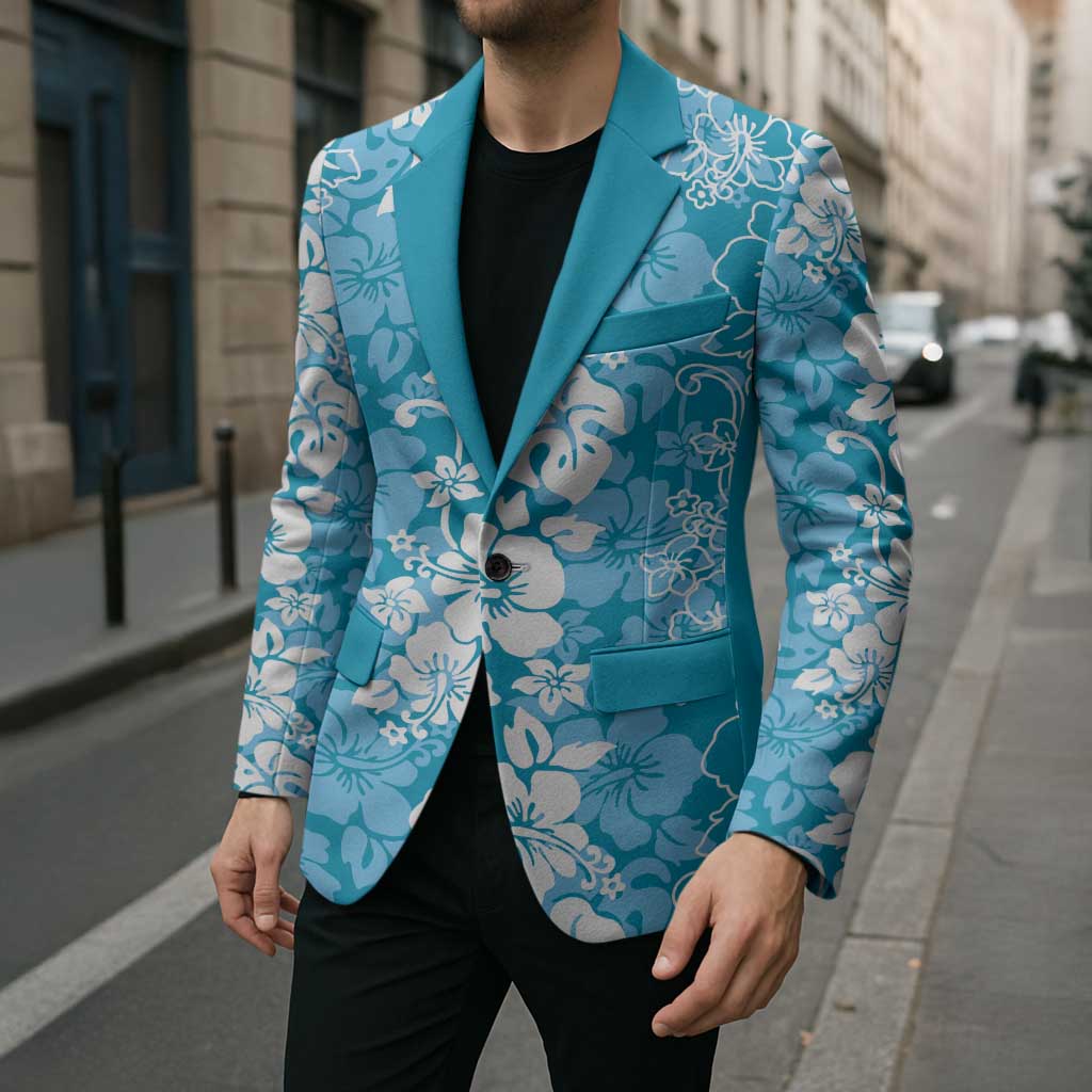 Hawaiian Lei Day Blazer Blue Hibiscus Flowers Lei Art - Polynesian Pride