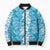 Hawaiian Lei Day Bomber Puffer Jacket Blue Hibiscus Flowers Lei Art - Polynesian Pride