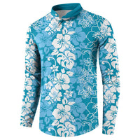 Hawaiian Lei Day Button Sweatshirt Blue Hibiscus Flowers Lei Art