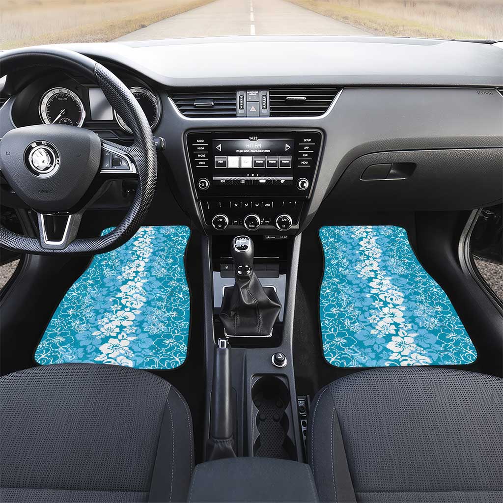 Hawaiian Lei Day Car Mats Blue Hibiscus Flowers Lei Art