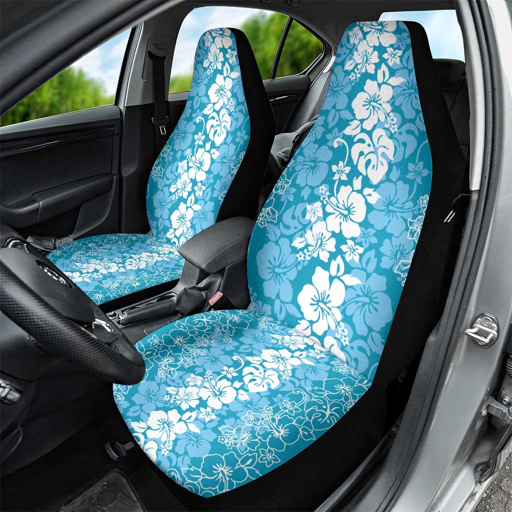 Hawaiian Lei Day Car Seat Cover Blue Hibiscus Flowers Lei Art