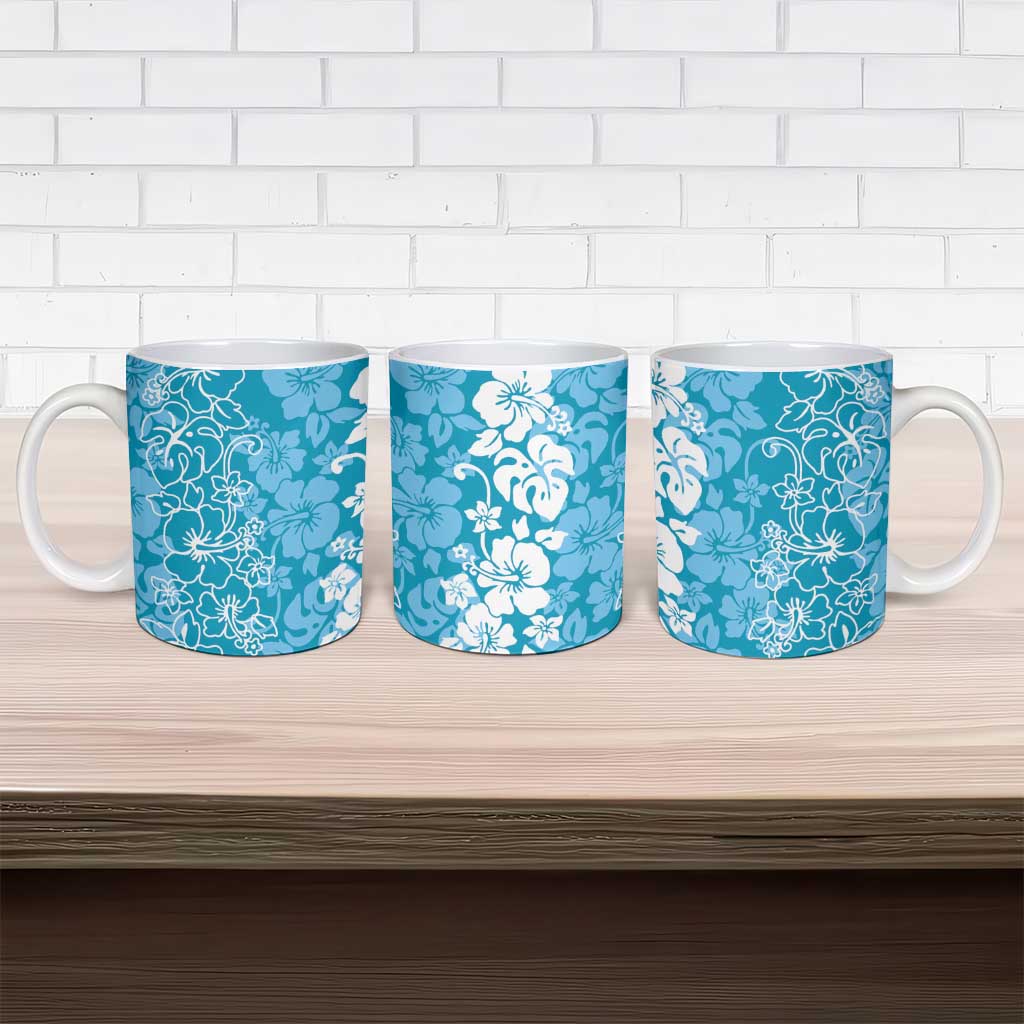 Hawaiian Lei Day Ceramic Mug Blue Hibiscus Flowers Lei Art - Polynesian Pride