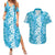 Hawaiian Lei Day Couples Matching Summer Maxi Dress and Hawaiian Shirt Blue Hibiscus Flowers Lei Art