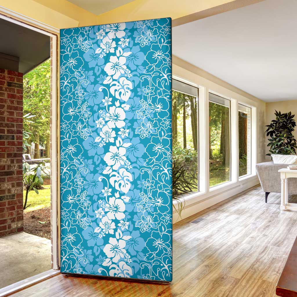 Hawaiian Lei Day Door Cover Blue Hibiscus Flowers Lei Art - Polynesian Pride