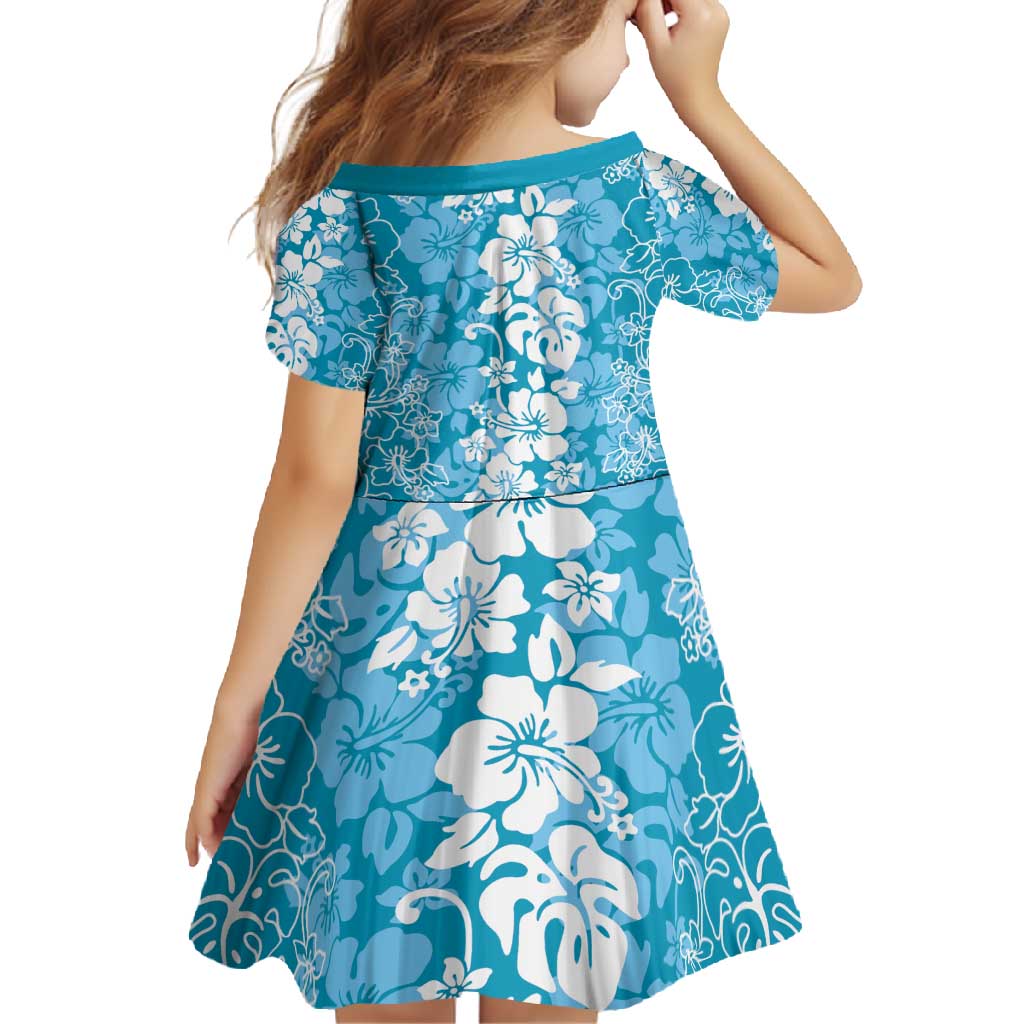 Hawaiian Lei Day Family Matching Short Sleeve Bodycon Dress and Hawaiian Shirt Blue Hibiscus Flowers Lei Art