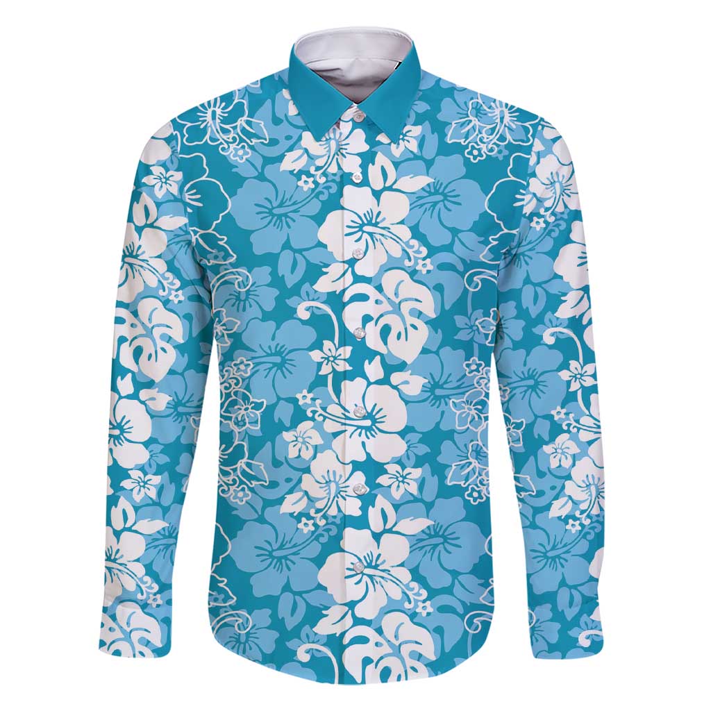 Hawaiian Lei Day Family Matching Short Sleeve Bodycon Dress and Hawaiian Shirt Blue Hibiscus Flowers Lei Art