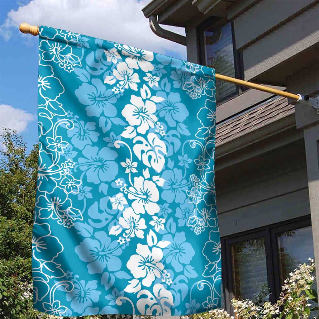 Hawaiian Lei Day Garden Flag Blue Hibiscus Flowers Lei Art