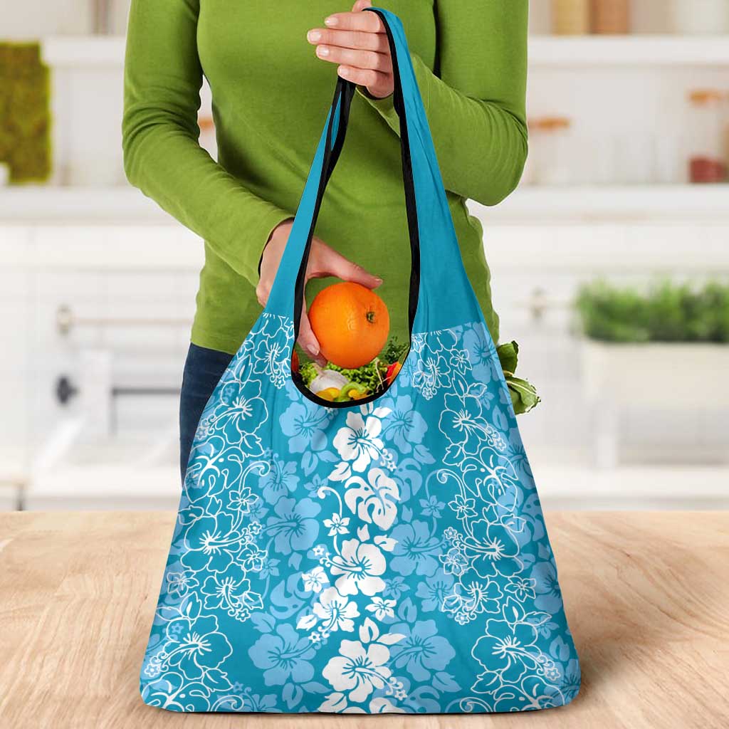 Hawaiian Lei Day Grocery Bag Blue Hibiscus Flowers Lei Art LT9 - Polynesian Pride