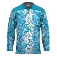 Hawaiian Lei Day Hockey Jersey Blue Hibiscus Flowers Lei Art - Polynesian Pride