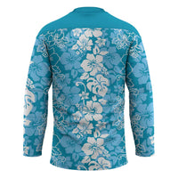 Hawaiian Lei Day Hockey Jersey Blue Hibiscus Flowers Lei Art - Polynesian Pride