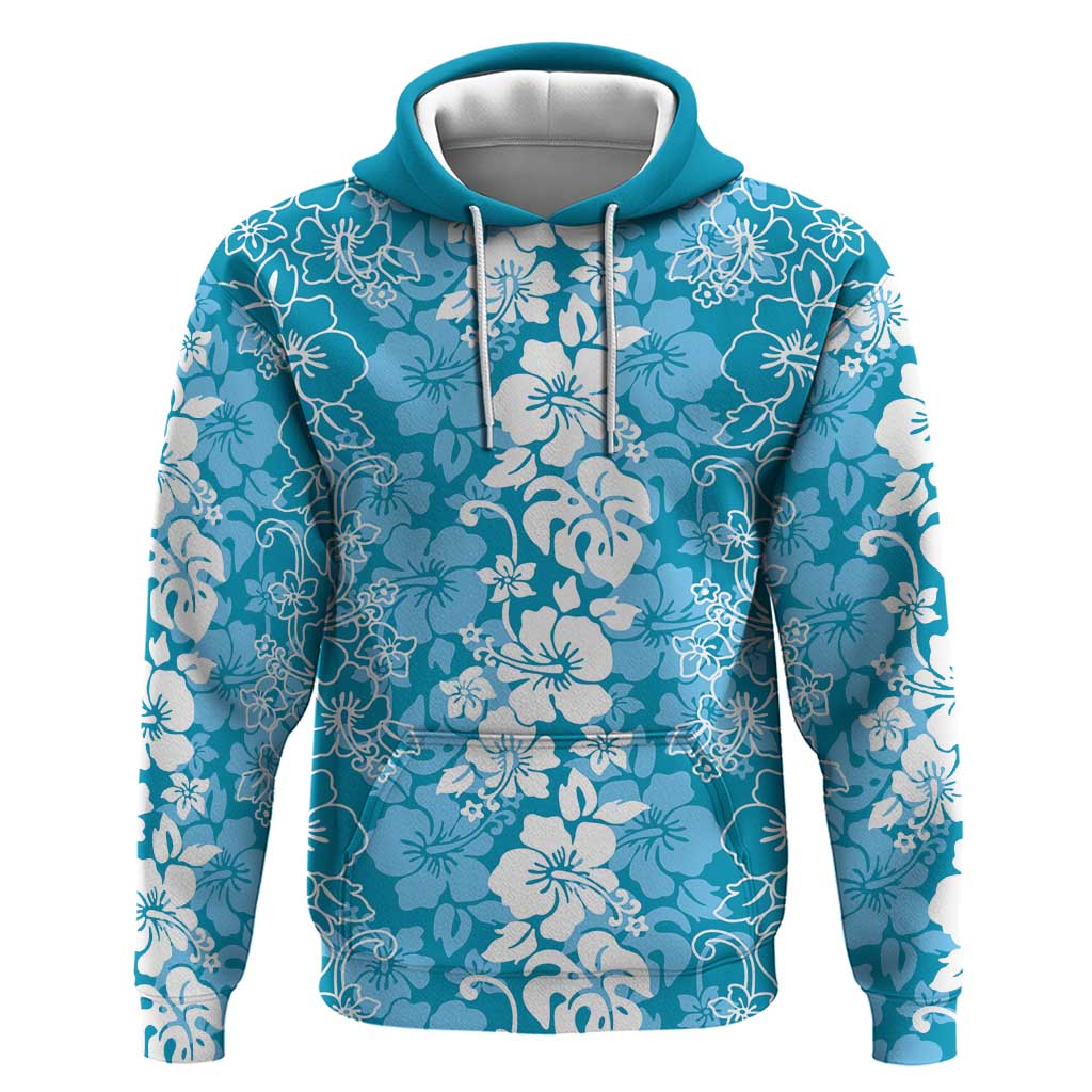Hawaiian Lei Day Hoodie Blue Hibiscus Flowers Lei Art