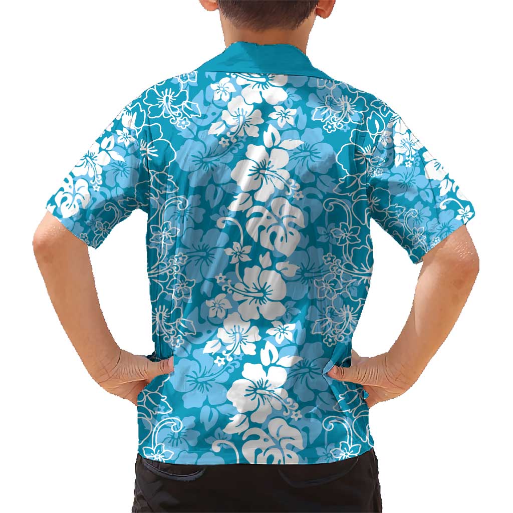 Hawaiian Lei Day Kid Hawaiian Shirt Blue Hibiscus Flowers Lei Art