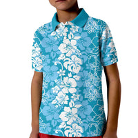 Hawaiian Lei Day Kid Polo Shirt Blue Hibiscus Flowers Lei Art