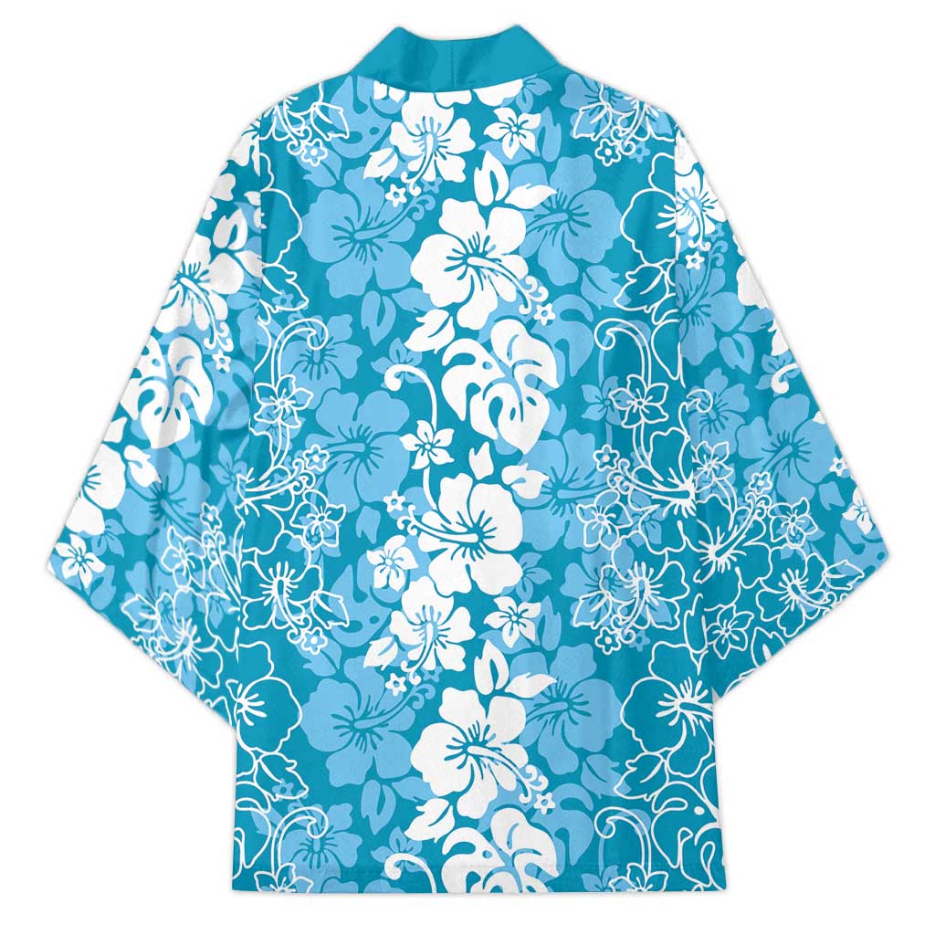 Hawaiian Lei Day Kimono Blue Hibiscus Flowers Lei Art - Polynesian Pride