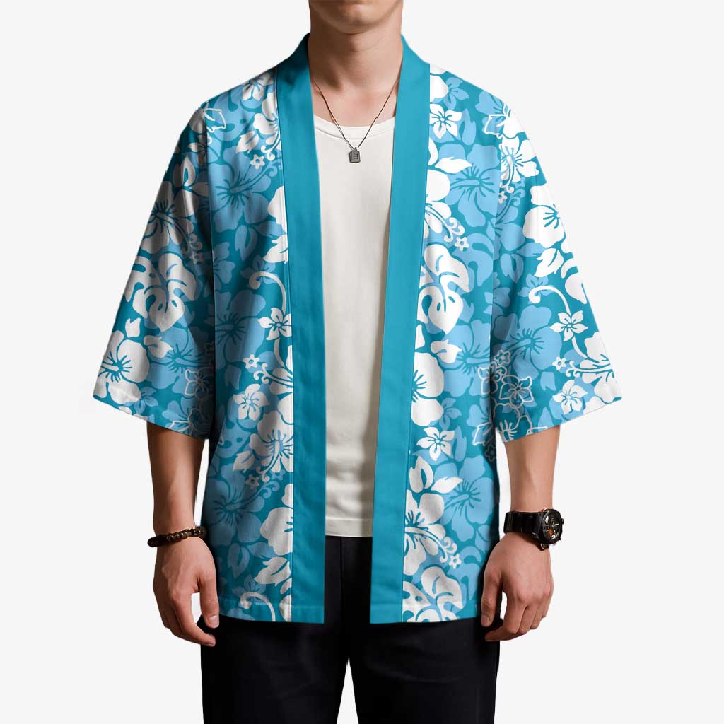 Hawaiian Lei Day Kimono Blue Hibiscus Flowers Lei Art - Polynesian Pride