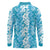 Hawaiian Lei Day Long Sleeve Polo Shirt Blue Hibiscus Flowers Lei Art