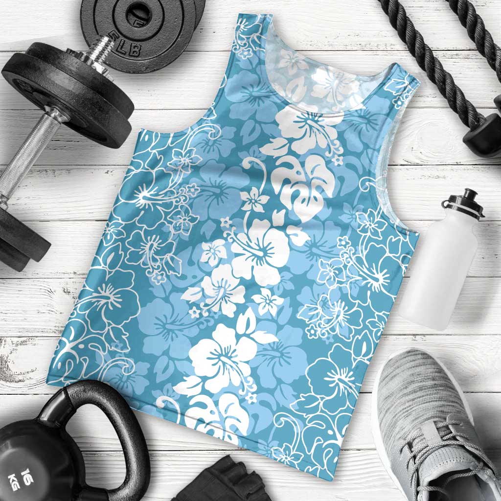 Hawaiian Lei Day Men Tank Top Blue Hibiscus Flowers Lei Art