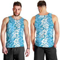 Hawaiian Lei Day Men Tank Top Blue Hibiscus Flowers Lei Art