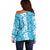 Hawaiian Lei Day Off Shoulder Sweater Blue Hibiscus Flowers Lei Art