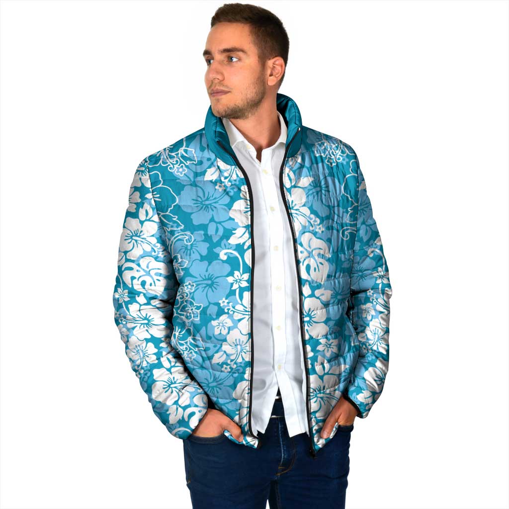 Hawaiian Lei Day Padded Jacket Blue Hibiscus Flowers Lei Art - Polynesian Pride