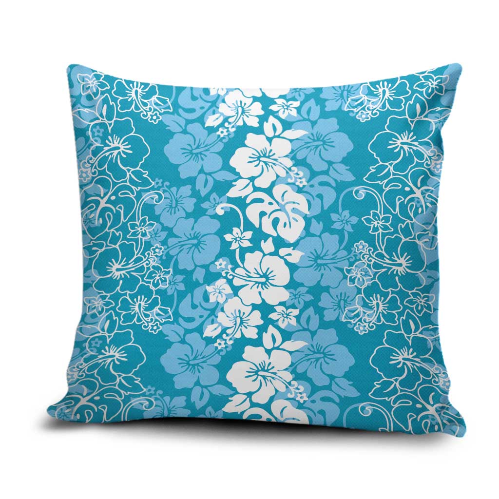 Hawaiian Lei Day Pillow Cover Blue Hibiscus Flowers Lei Art - Polynesian Pride