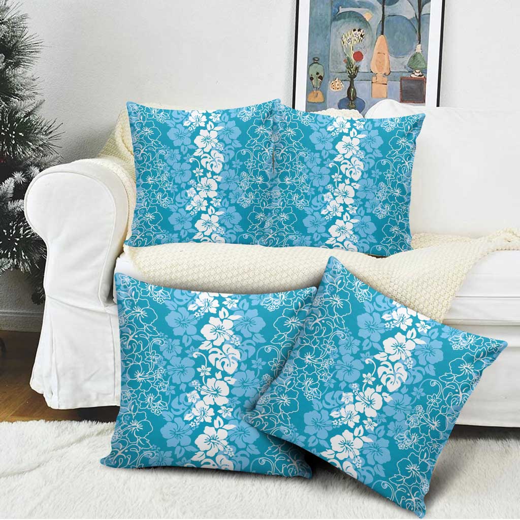 Hawaiian Lei Day Pillow Cover Blue Hibiscus Flowers Lei Art - Polynesian Pride