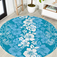 Hawaiian Lei Day Round Carpet Blue Hibiscus Flowers Lei Art
