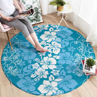 Hawaiian Lei Day Round Carpet Blue Hibiscus Flowers Lei Art