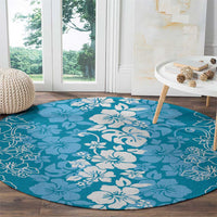 Hawaiian Lei Day Round Carpet Blue Hibiscus Flowers Lei Art