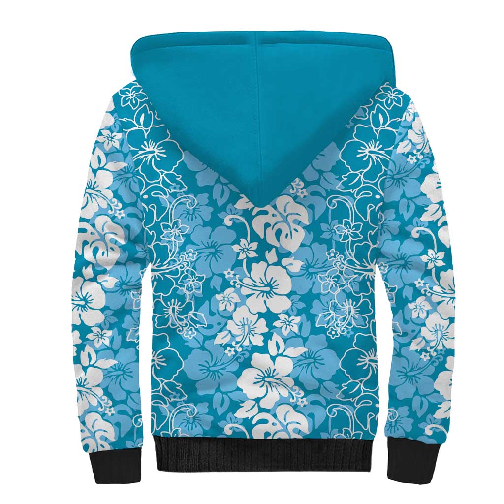 Hawaiian Lei Day Sherpa Hoodie Blue Hibiscus Flowers Lei Art