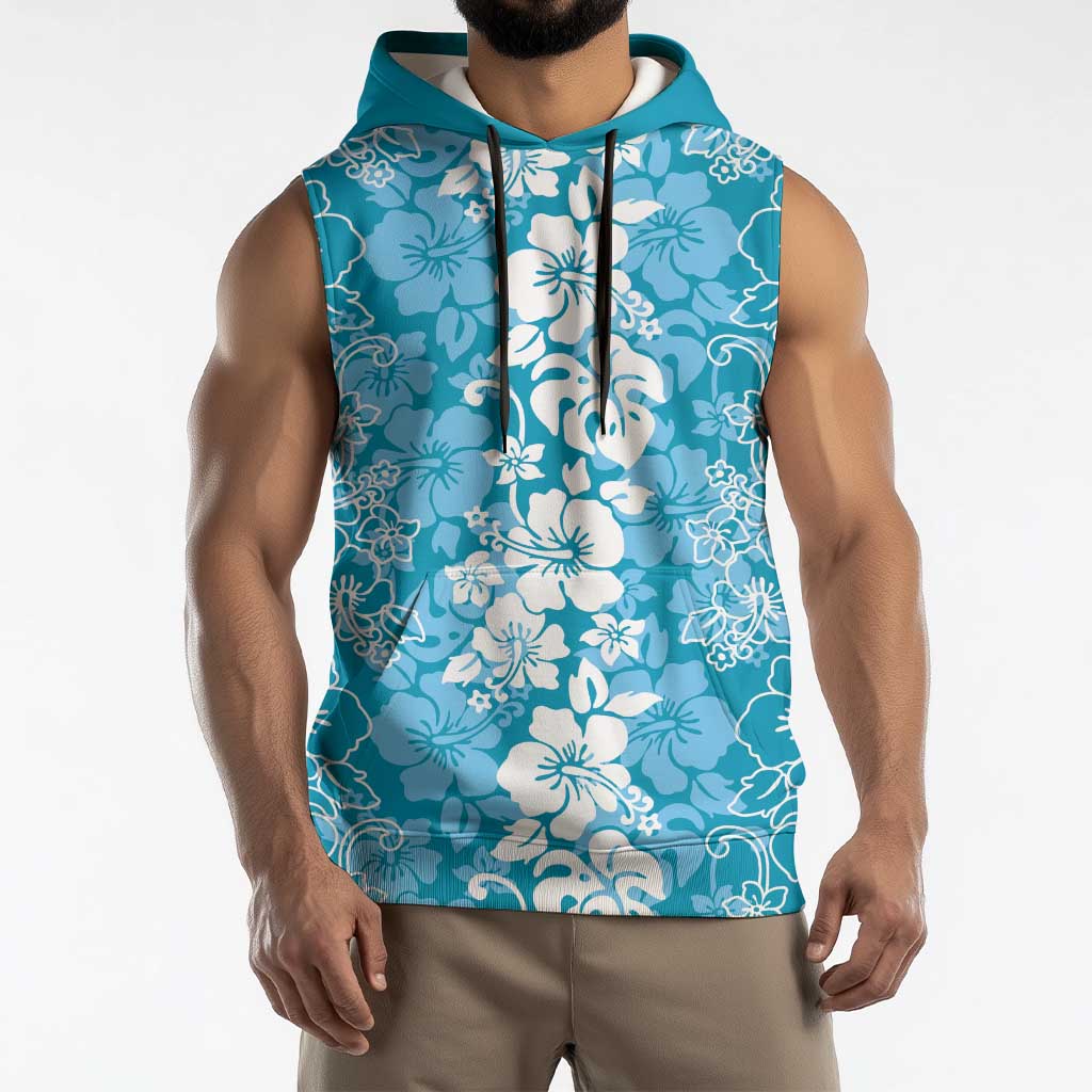 Hawaiian Lei Day Sleeveless Hoodie Blue Hibiscus Flowers Lei Art - Polynesian Pride